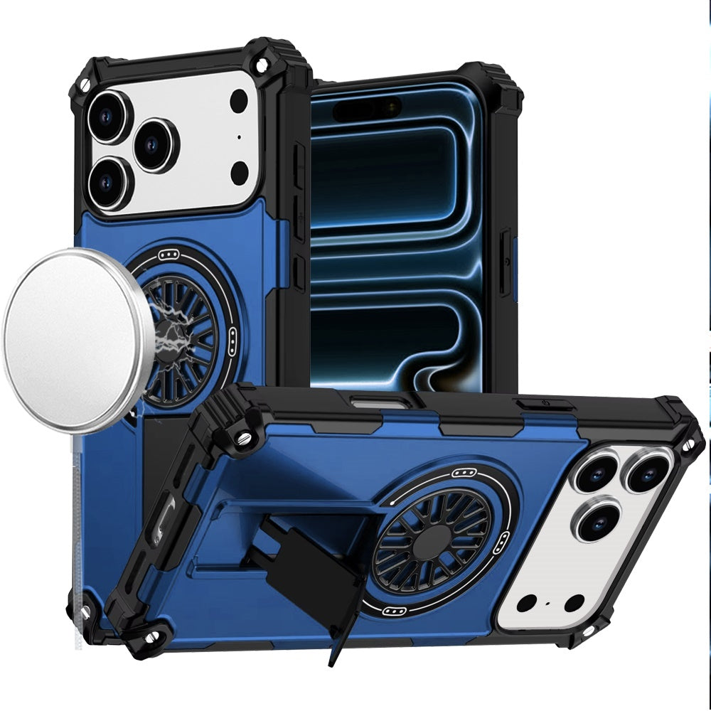 For iPhone 17 Pro Max Case Rugged Magnetic Circle Pop-Out Stand + Tempered Glass