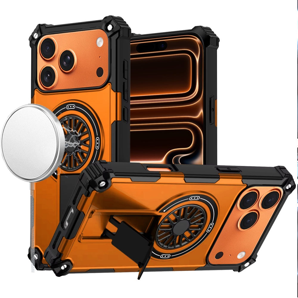 For iPhone 17 Pro Max Case Rugged Magnetic Circle Pop-Out Stand + Tempered Glass