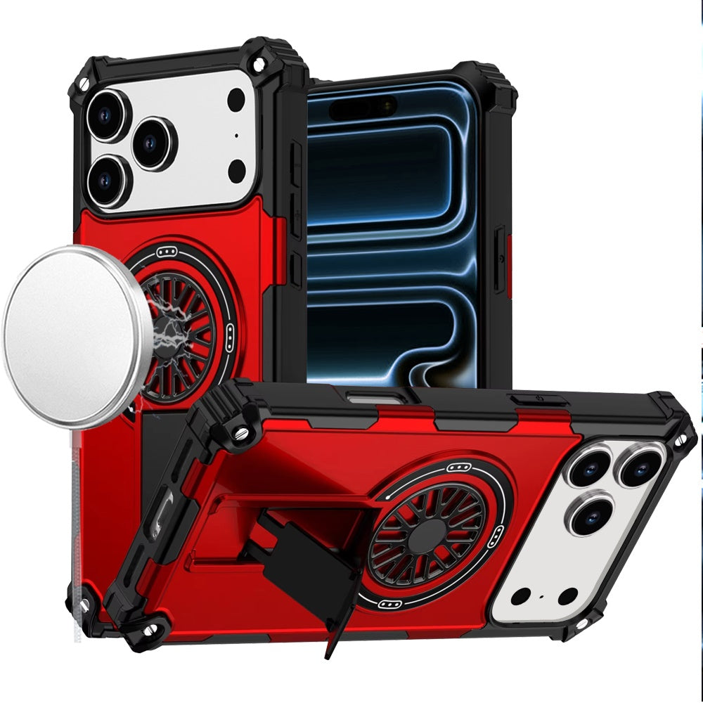 For iPhone 17 Pro Max Case Rugged Magnetic Circle Pop-Out Stand + Tempered Glass