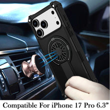 For iPhone 17 PRO Case Rugged Magnetic Circle w/ Pop-Out Stand + Tempered Glass