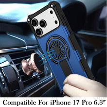 For iPhone 17 PRO Case Rugged Magnetic Circle w/ Pop-Out Stand + Tempered Glass