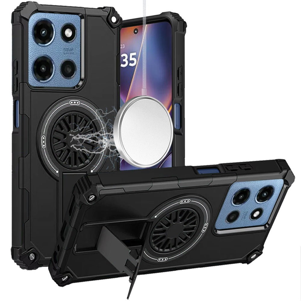 For Moto G 2025 Case Dual Layer Magnetic Circle Pop-Out Stand + Tempered Glass