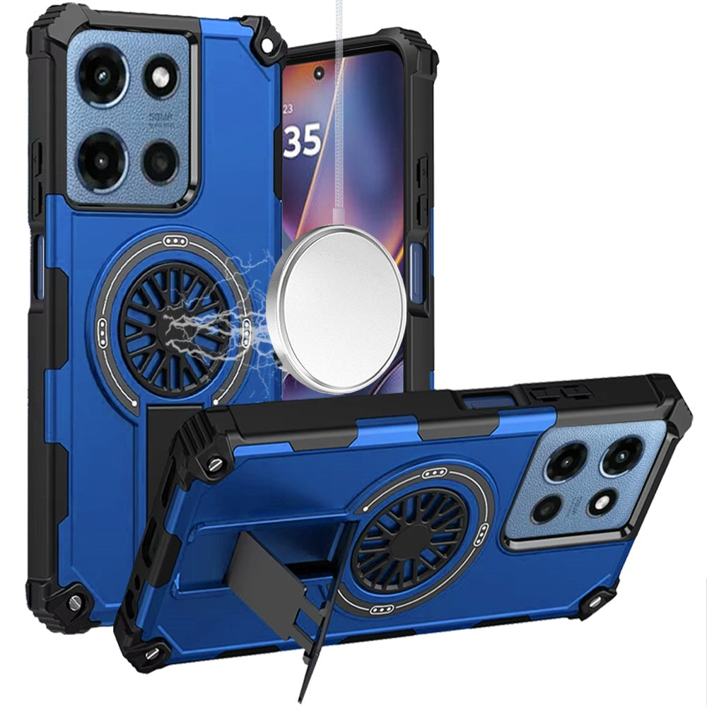 For Moto G 2025 Case Dual Layer Magnetic Circle Pop-Out Stand + Tempered Glass
