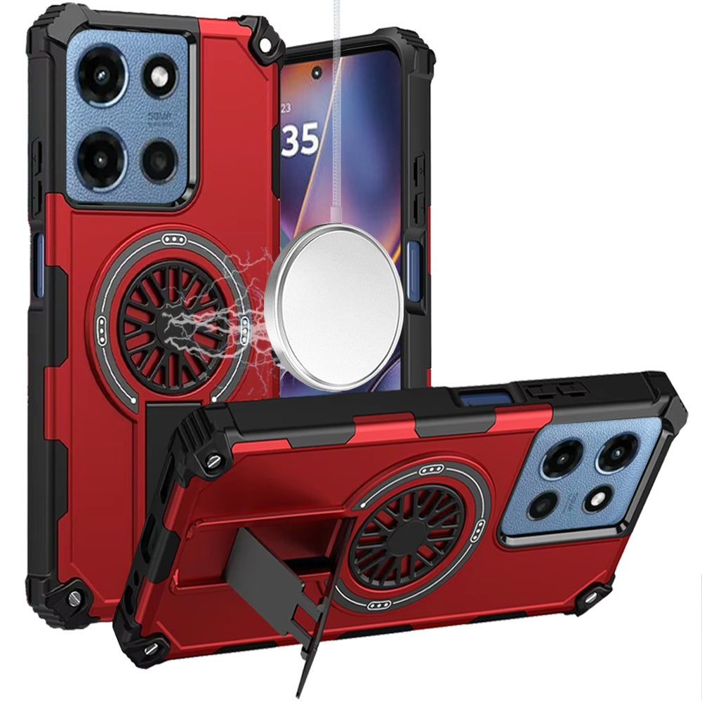 For Moto G 2025 Case Dual Layer Magnetic Circle Pop-Out Stand + Tempered Glass