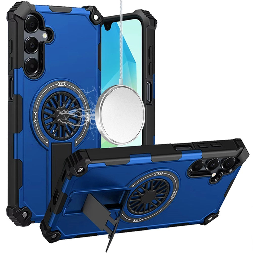 For Samsung A16 5G Case Dual Layer Magnetic Circle Pop-Out Stand +Tempered Glass
