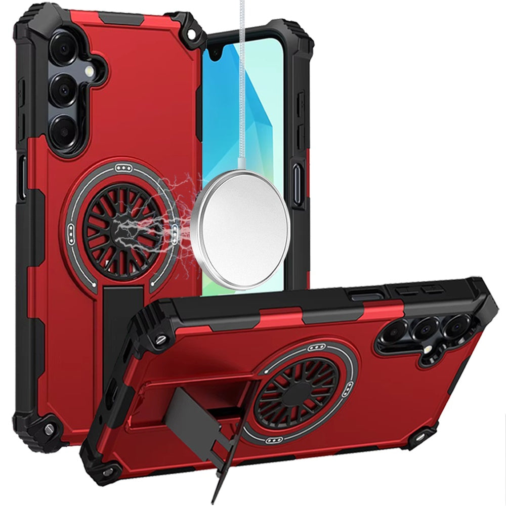 For Samsung A16 5G Case Dual Layer Magnetic Circle Pop-Out Stand +Tempered Glass