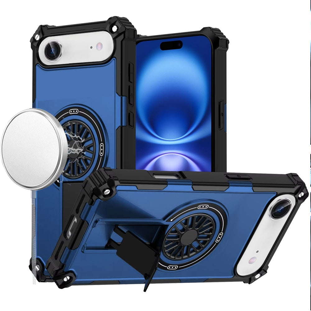 For iPhone Air Case Rugged Magnetic Circle with Pop-Out Stand + Tempered Glass