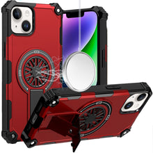 For iPhone 13/14 Case Dual Layer Magnetic Circle Pop-Out Stand + Tempered Glass