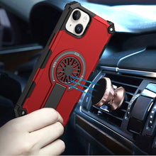 For iPhone 13/14 Case Dual Layer Magnetic Circle Pop-Out Stand + Tempered Glass