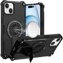 For iPhone 15 Case Dual Layer Magnetic Circle Pop-Out Stand + 2 Tempered Glass
