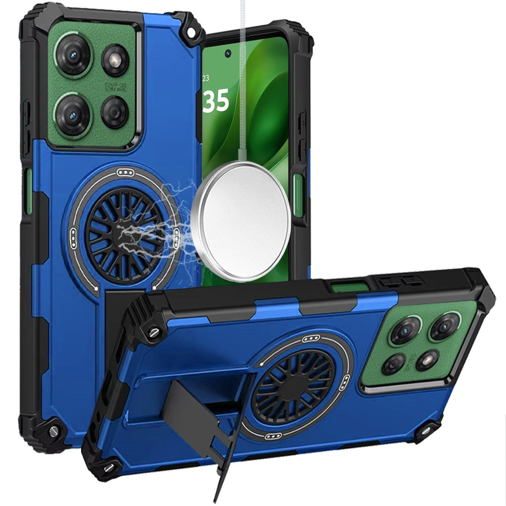 For Moto G Power 2025 Case Dual Layer Magnetic Circle Kickstand + Tempered Glass