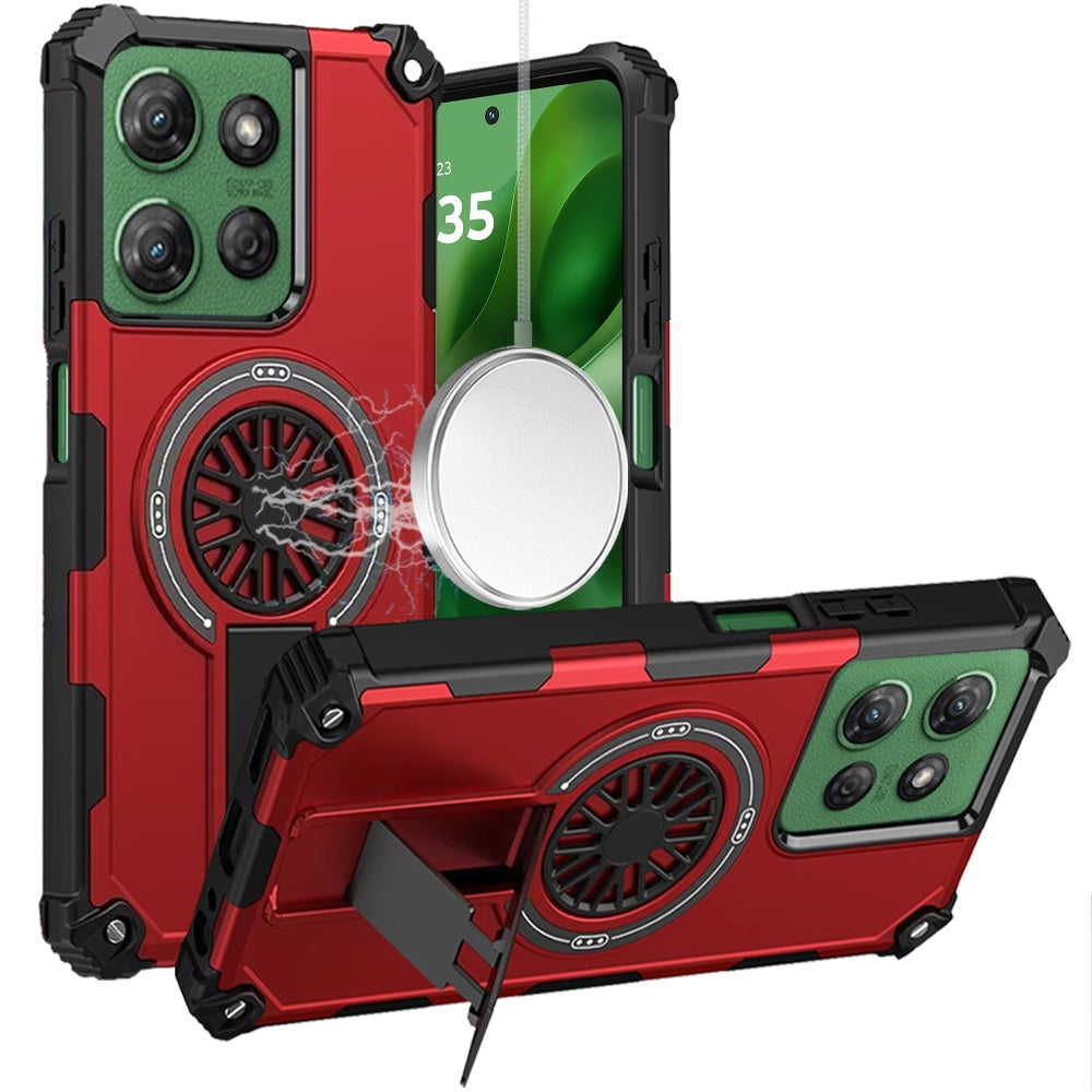For Moto G Power 2025 Case Dual Layer Magnetic Circle Kickstand + Tempered Glass
