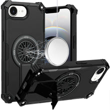 For iPhone 16e Case Dual Layer Magnetic Circle Pop-Out Stand + Tempered Glass