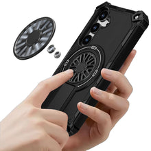 For Samsung S25 FE Case Dual Layer Magnetic Circle Pop-Out Stand +Tempered Glass