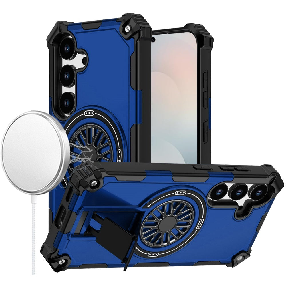 For Samsung S25 FE Case Dual Layer Magnetic Circle Pop-Out Stand +Tempered Glass