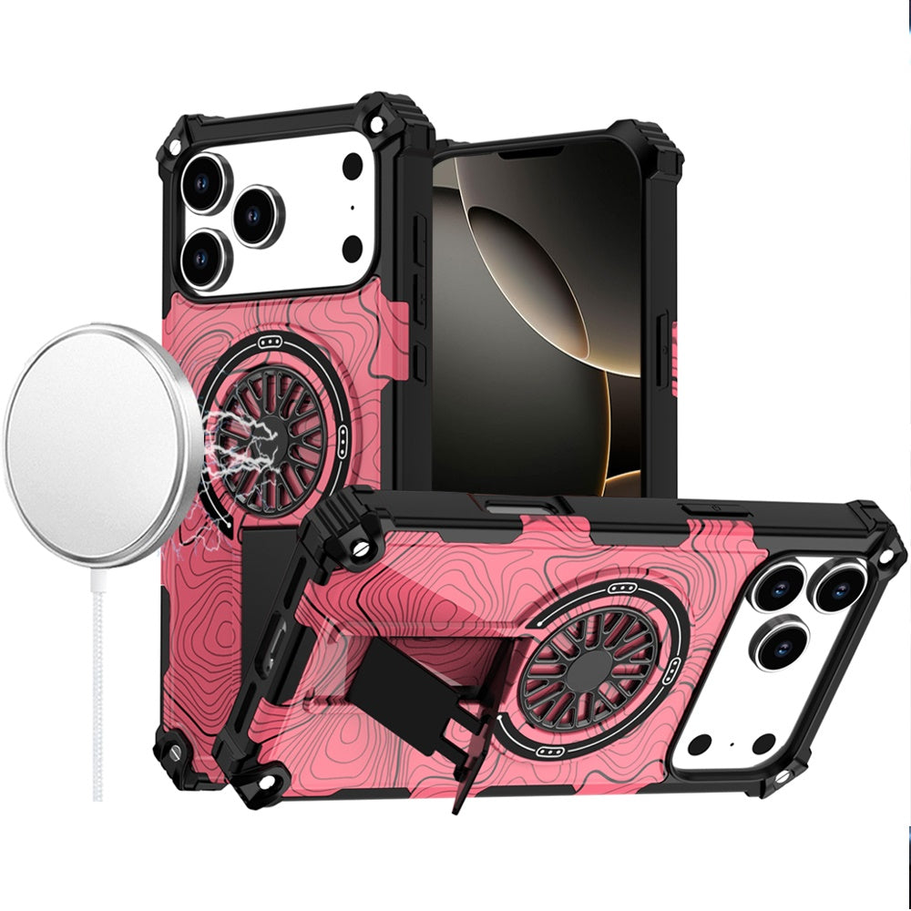 For iPhone 17 Pro Max Case Design Rugged Magnetic Circle Stand + Tempered Glass