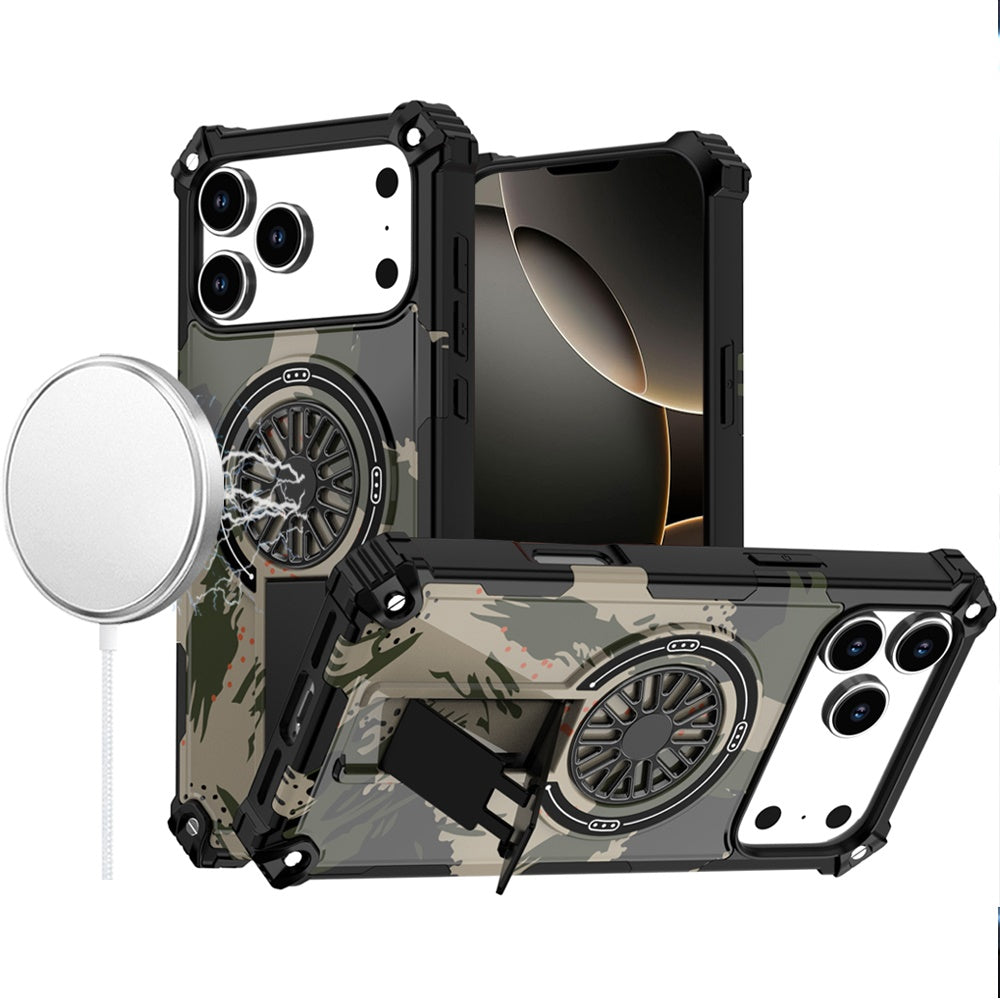 For iPhone 17 Pro Max Case Design Rugged Magnetic Circle Stand + Tempered Glass