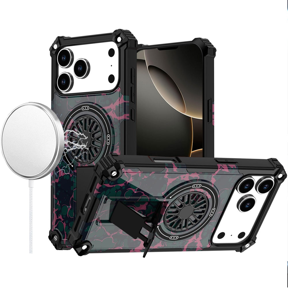 For iPhone 17 Pro Max Case Design Rugged Magnetic Circle Stand + Tempered Glass