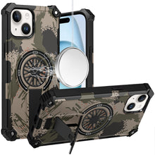 For iPhone 15 Case Design Shockproof Magnetic Circle W/ Stand + 2 Tempered Glass