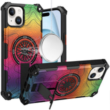 For iPhone 15 Case Design Shockproof Magnetic Circle W/ Stand + 2 Tempered Glass