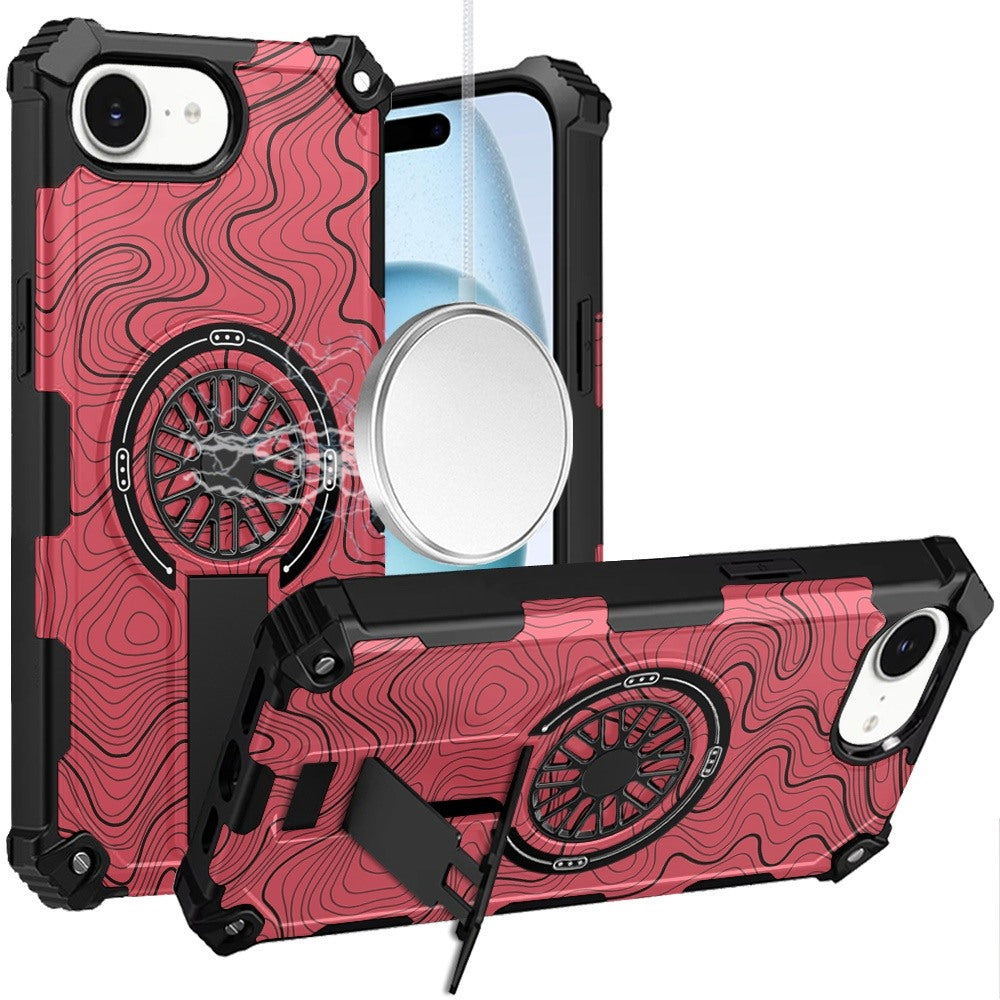 For iPhone 16e Case Design Shockproof Magnetic Circle W/ Stand + Tempered Glass