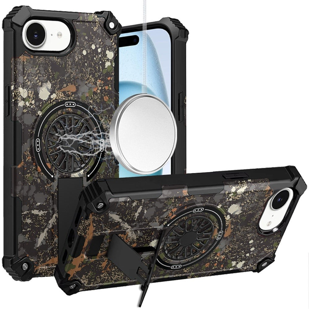 For iPhone 16e Case Design Shockproof Magnetic Circle W/ Stand + Tempered Glass