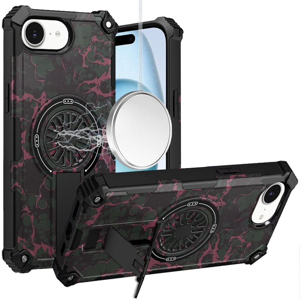 For iPhone 16e Case Design Shockproof Magnetic Circle W/ Stand + Tempered Glass