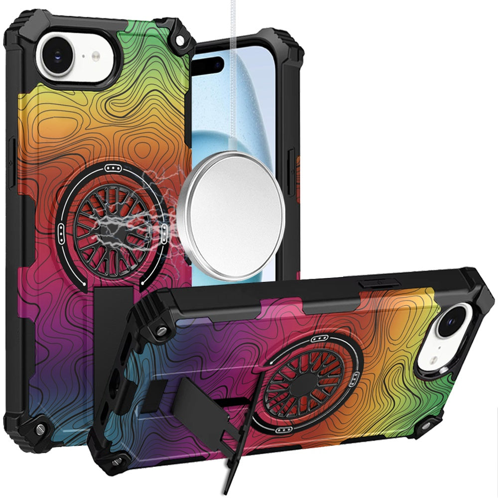 For iPhone 16e Case Design Shockproof Magnetic Circle W/ Stand + Tempered Glass