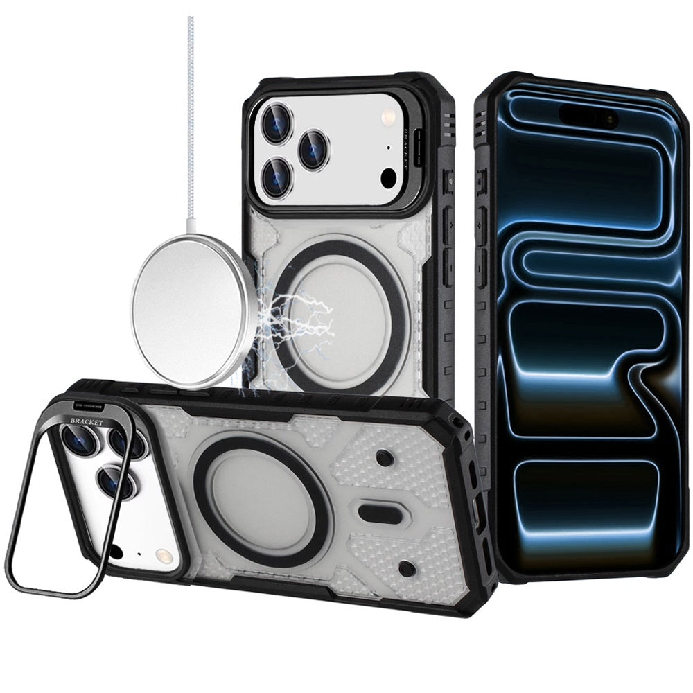 For iPhone 17 PRO Case Rugged Camera Stand with Magnetic Circle + Tempered Glass