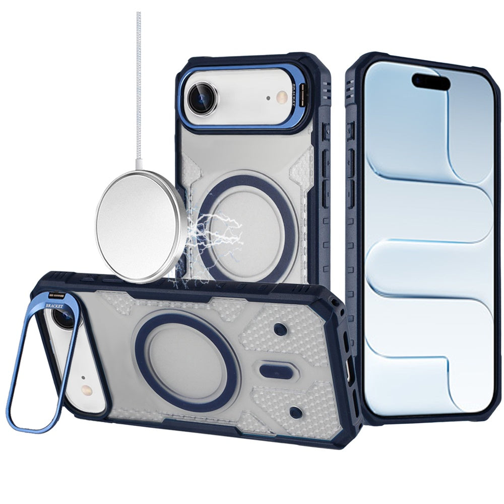 For iPhone Air Case Rugged Camera Stand with Magnetic Circle + Tempered Glass
