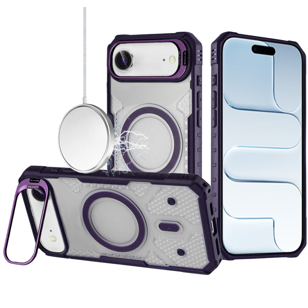 For iPhone Air Case Rugged Camera Stand with Magnetic Circle + Tempered Glass
