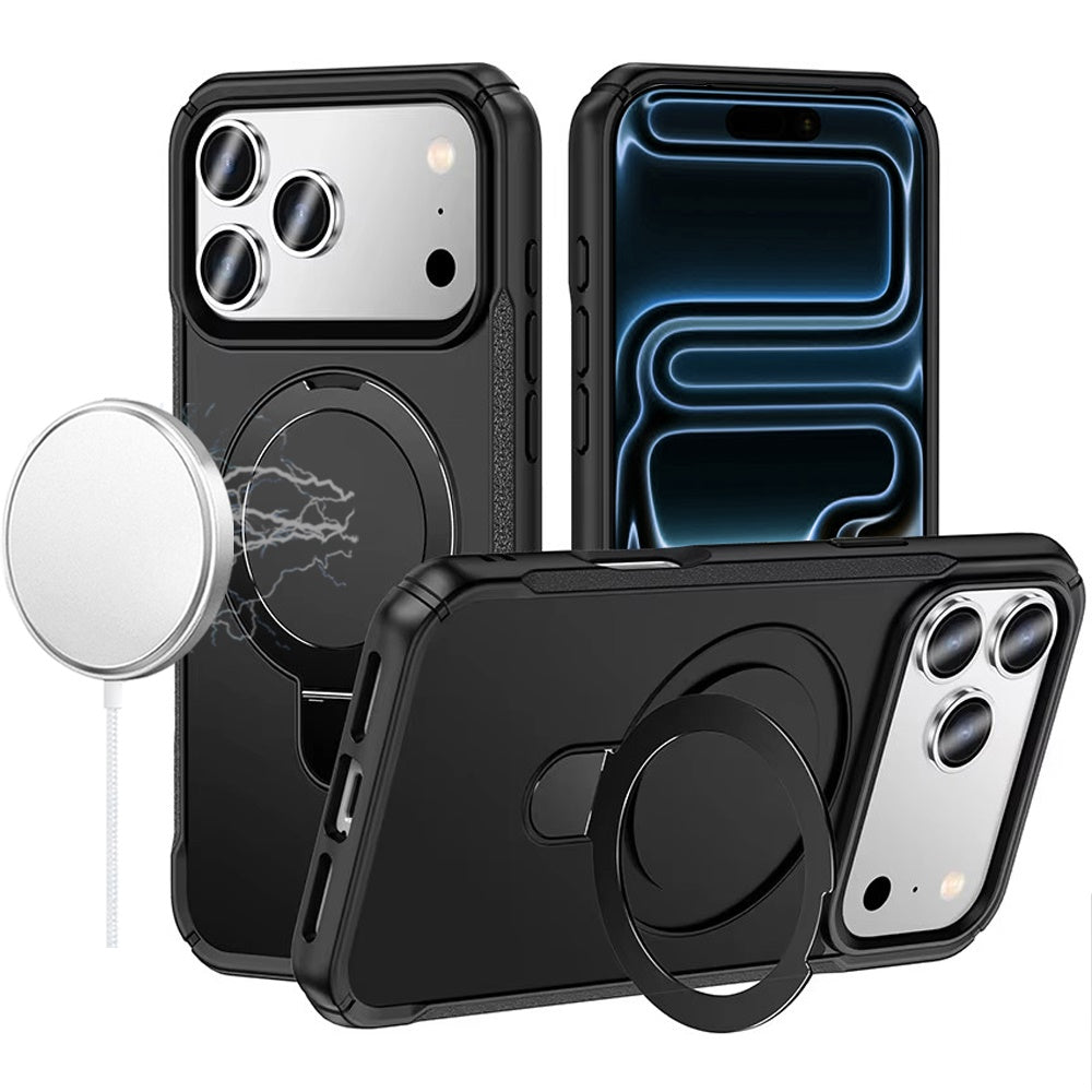 For iPhone 17 Pro Max Case Magnetic Circle Stand Matte Cover + Tempered Glass