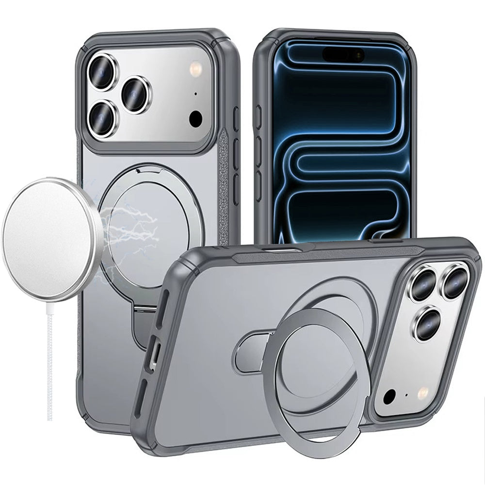 For iPhone 17 Pro Max Case Magnetic Circle Stand Matte Cover + Tempered Glass