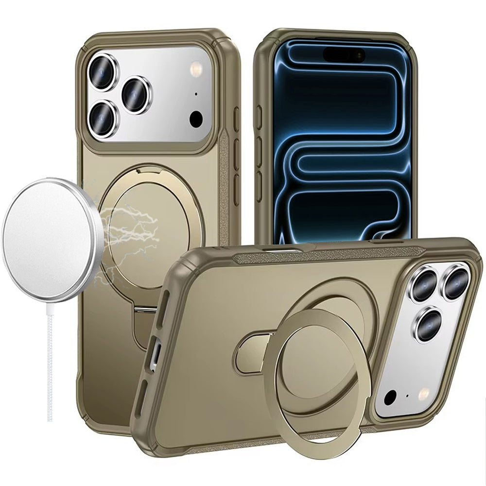 For iPhone 17 Pro Max Case Magnetic Circle Stand Matte Cover + Tempered Glass