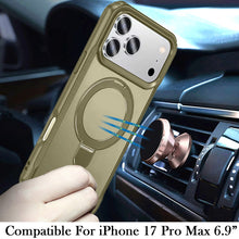 For iPhone 17 Pro Max Case Magnetic Circle Stand Matte Cover + Tempered Glass