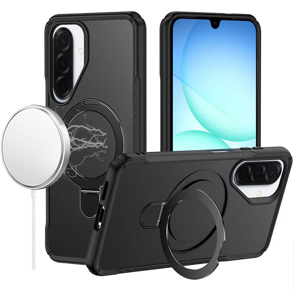 For Samsung A17 5G Case Shockproof Magnetic Circle Metal Stand + Tempered Glass