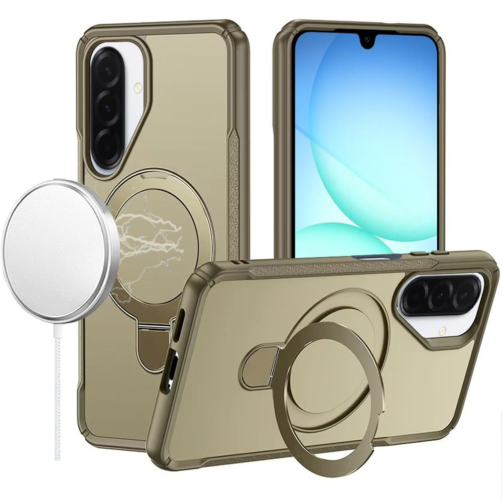 For Samsung A17 5G Case Shockproof Magnetic Circle Metal Stand + Tempered Glass