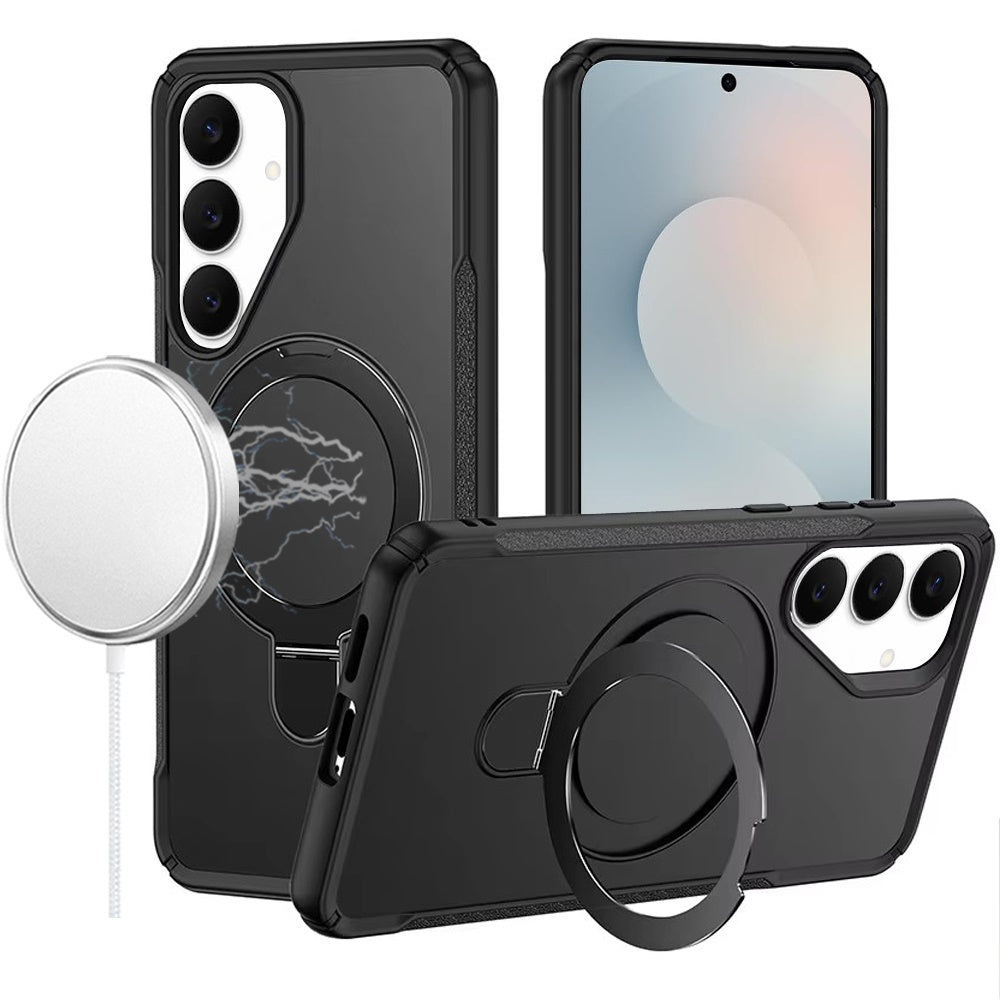 For Samsung S25 FE Case Shockproof Magnetic Circle Metal Stand + Tempered Glass