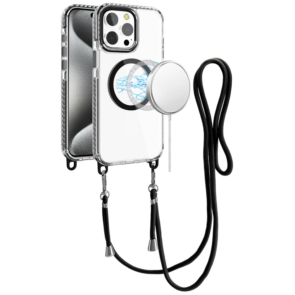 For iPhone 15 Pro Max Case Matching Lanyard Magnetic Circle + 2 Tempered Glass