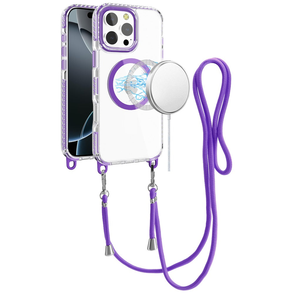 For iPhone 16 PRO MAX Case Long Matching Lanyard Magnetic Circle +Tempered Glass