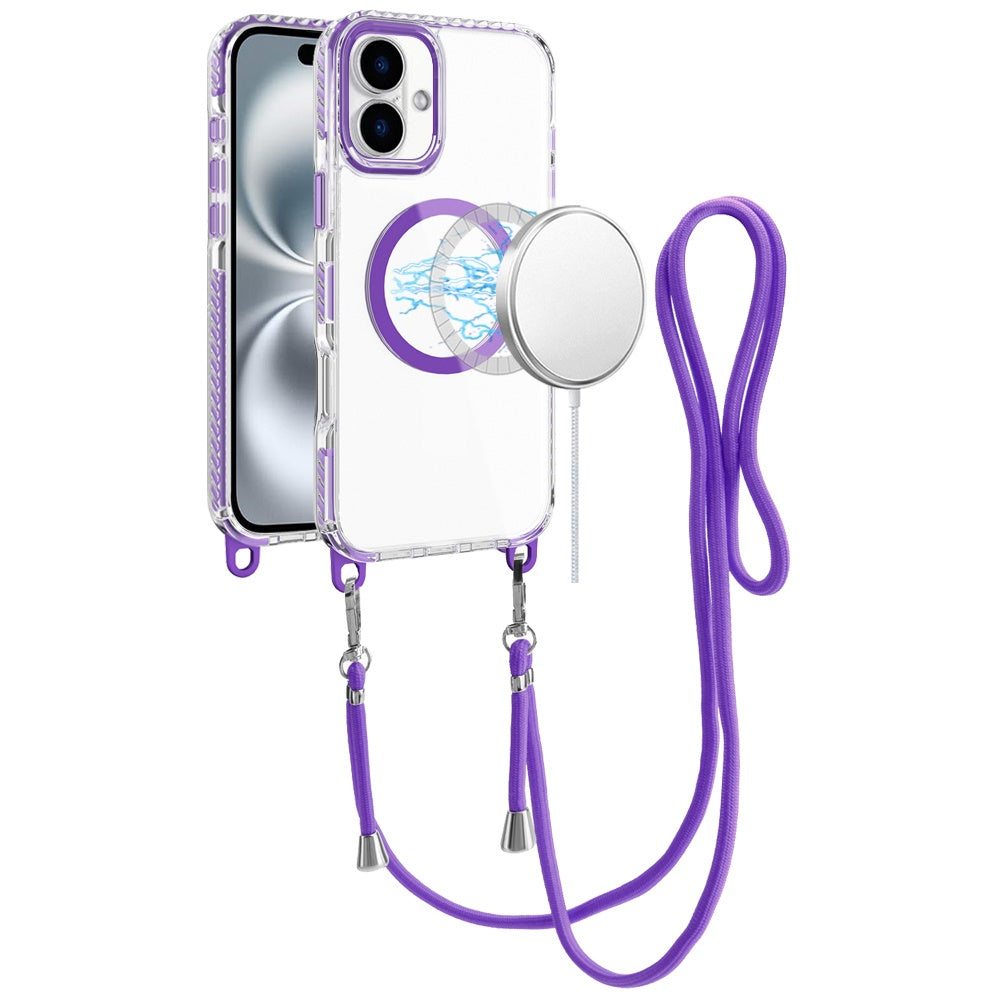For iPhone 16 Plus 6.7in Case Matching Lanyard Magnetic Circle + Tempered Glass