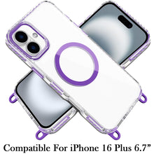 For iPhone 16 Plus 6.7in Case Matching Lanyard Magnetic Circle + Tempered Glass