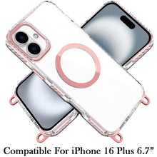 For iPhone 16 Plus 6.7in Case Matching Lanyard Magnetic Circle + Tempered Glass