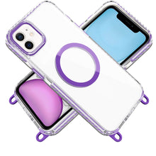 For iPhone 11 6.1 in. Case Long Matching Lanyard Magnetic Circle +Tempered Glass