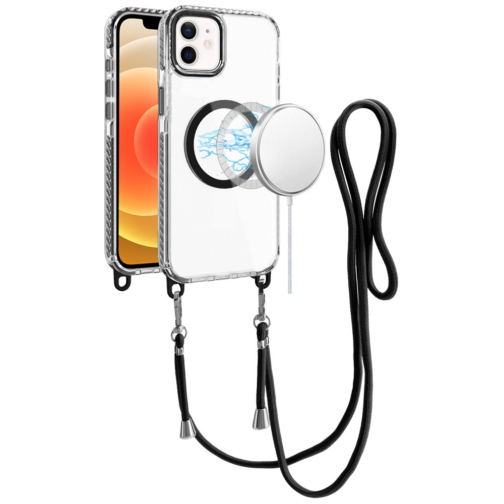 For iPhone 12/12 Pro Case Long Matching Lanyard Magnetic Circle + Tempered Glass