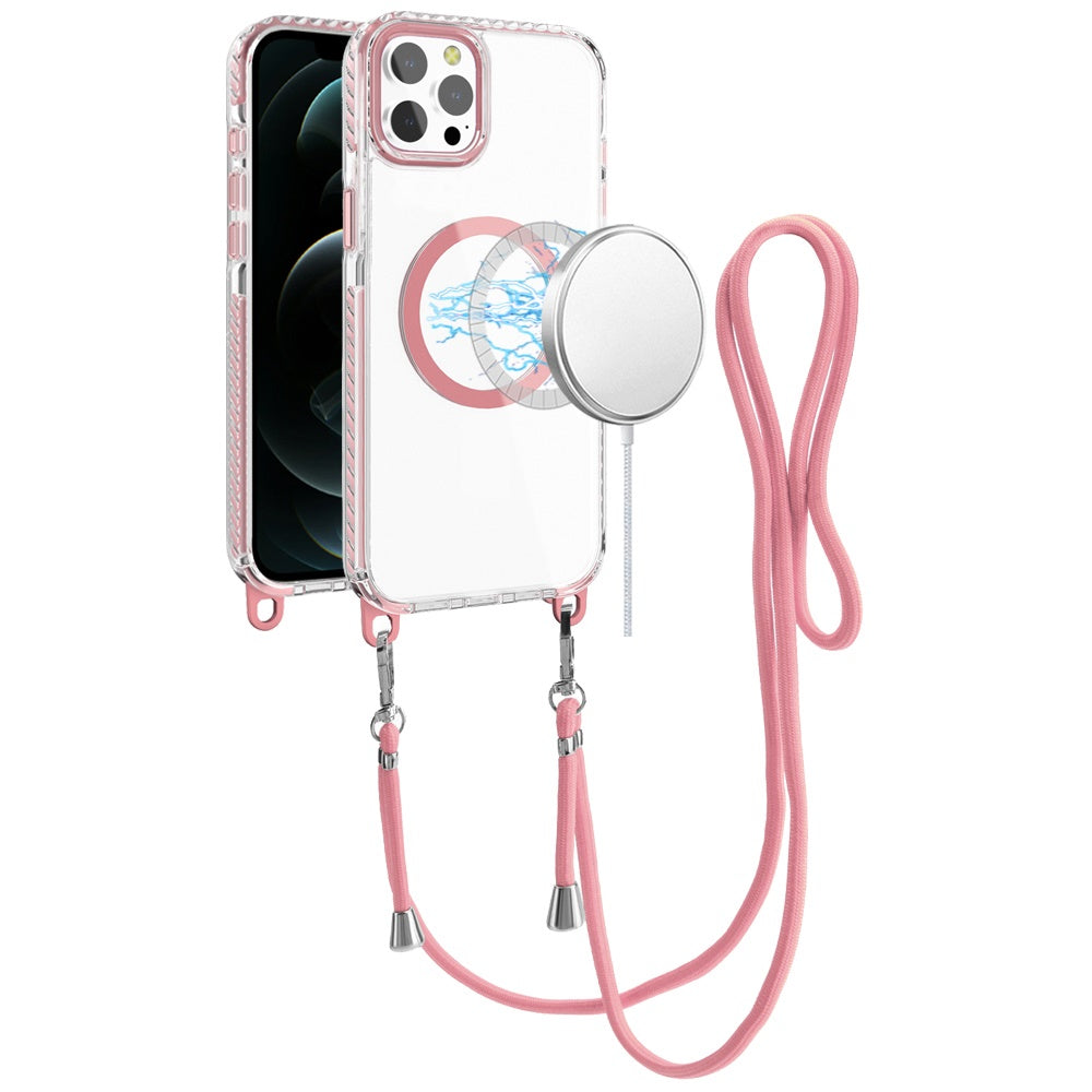 For iPhone 12 Pro Max Case Long Matching Lanyard Magnetic Circle +Tempered Glass