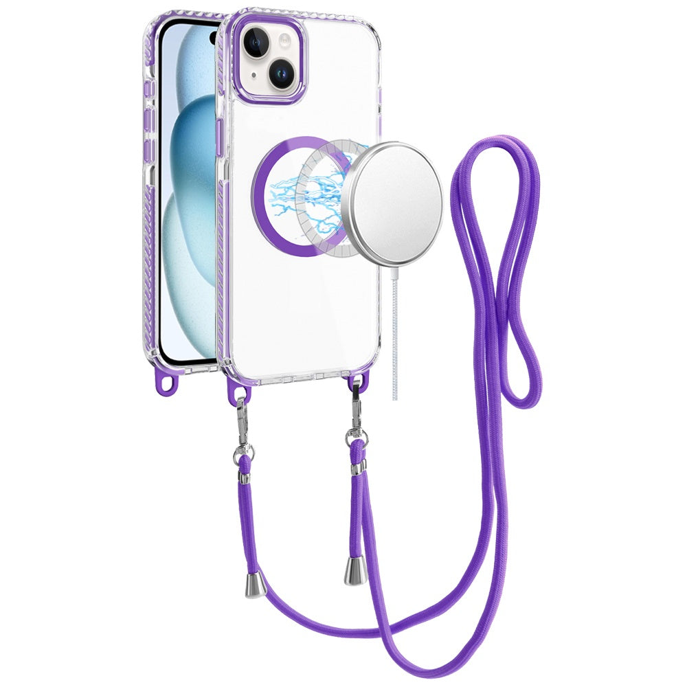 For iPhone 15 Case Long Matching Lanyard Magnetic Circle + 2 Tempered Glass