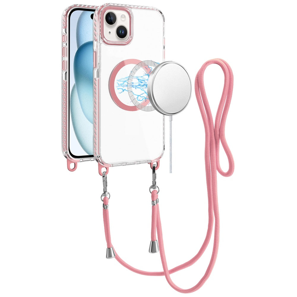For iPhone 15 Case Long Matching Lanyard Magnetic Circle + 2 Tempered Glass