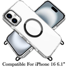 For iPhone 16 6.1inch Case Long Matching Lanyard Magnetic Circle +Tempered Glass