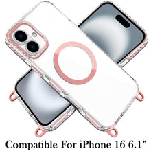 For iPhone 16 6.1inch Case Long Matching Lanyard Magnetic Circle +Tempered Glass